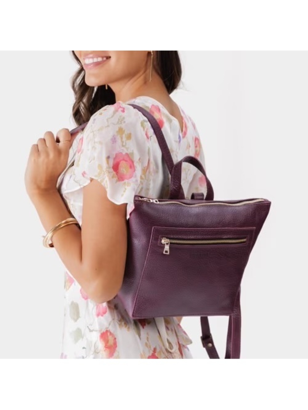 Portland Leather Goods Small Tote Backpack Plum Purple Pebbled Leather